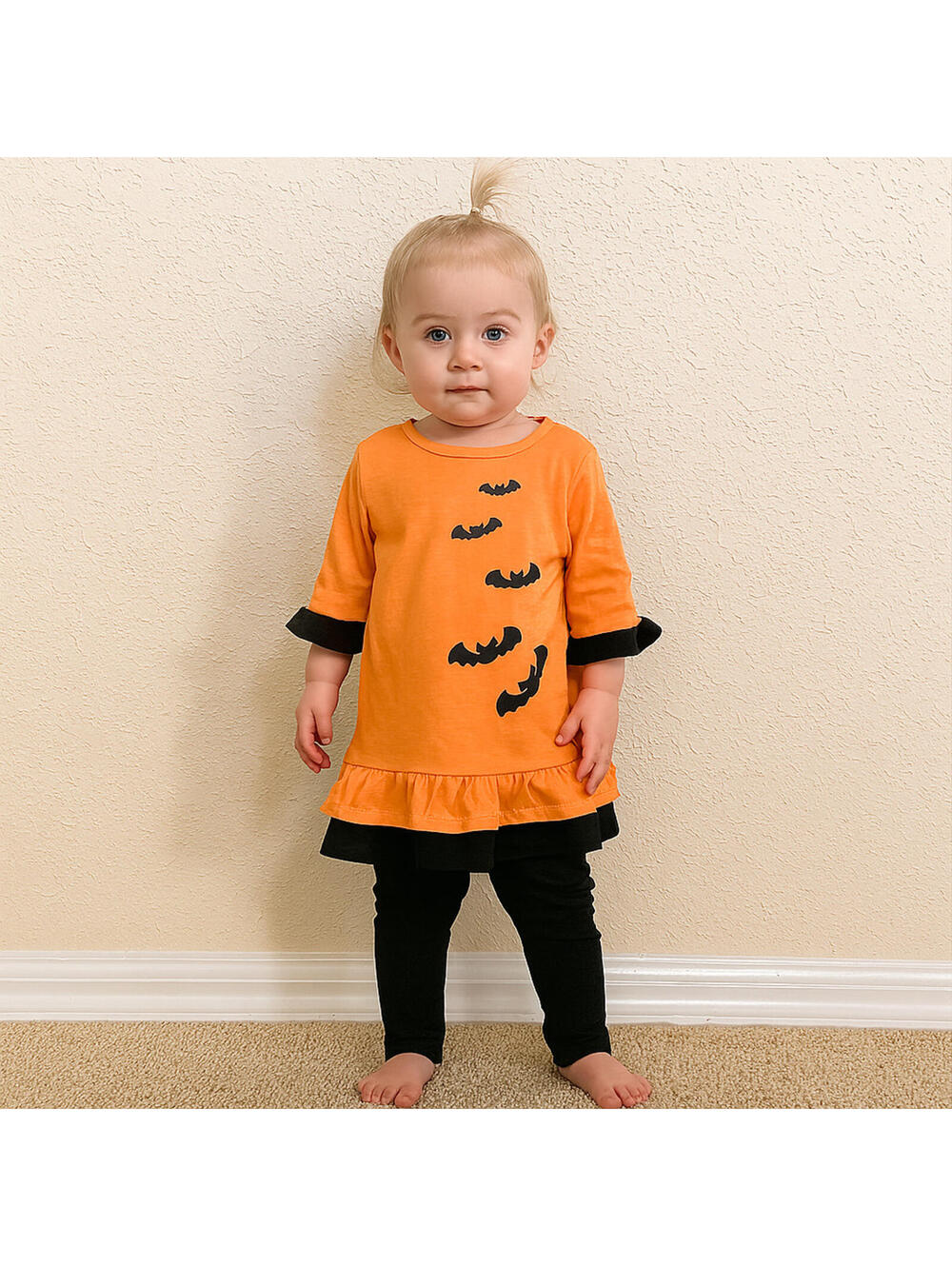 Dot & Zazz Girls Halloween Dress Glitter Bats Orange & Black Ruffle 18-24 Months